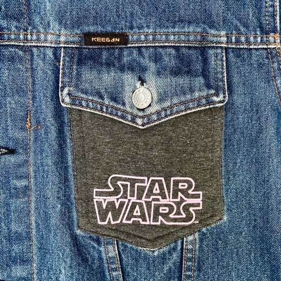 Star Wars Stormtrooper Denim Jacket Upcycled Geek Boxy Plus Size 16 Slowfashion - Picture 10 of 15